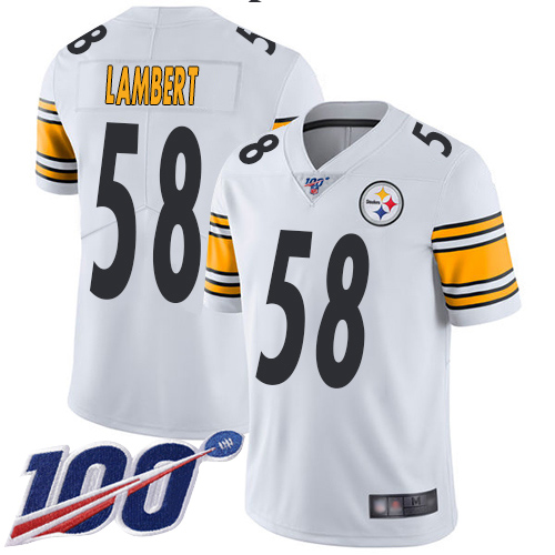 Men Pittsburgh Steelers #58 Jack Lambert Nike White Retired Vapor Untouchable Limited NFL Jersey with 100th patch